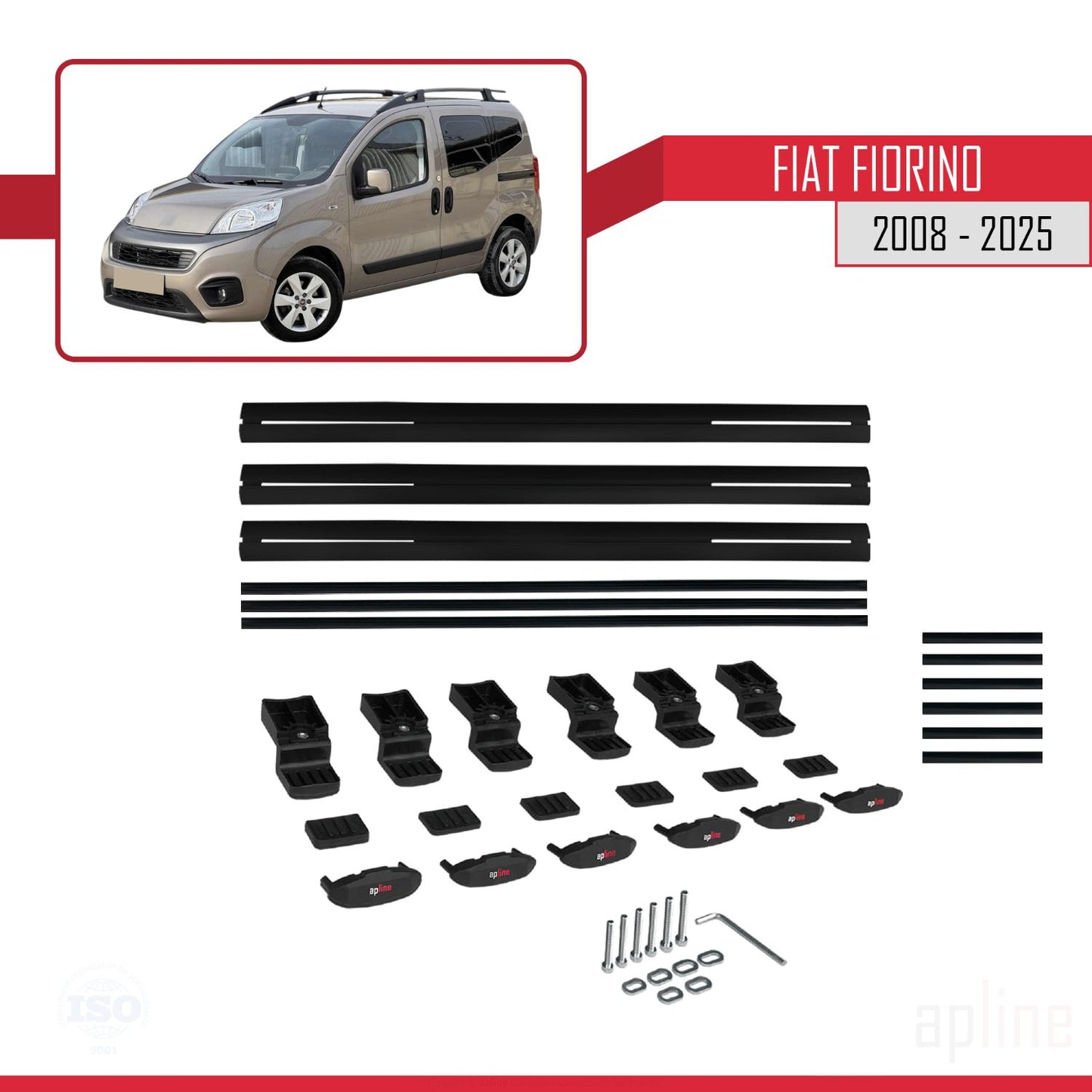 Kompatibel mit Fiat Fiorino (Rohrrahmenmodell) 2008-2025 Basismodell Dachgepäckträger Gepäckträger Schwarz Aluminium 3 Stangen