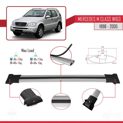 Compatible avec Mercedes Classe M (W163) 1998-2005 FLY Model Barres de Toit Railing Porte-Bagages de Voiture Gris Aluminium 2 Barres