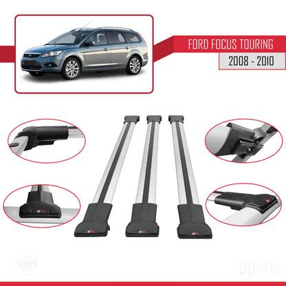 Compatible avec Ford Focus 2 (C307) Turnier 2008-2010 FLY Model Barres de Toit Railing Porte-Bagages de Voiture Gris Aluminium 3 Barres