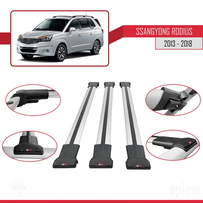 Compatible avec Ssangyong Rodius 2 2013-2018 FLY Model Barres de Toit Railing Porte-Bagages de Voiture Gris Aluminium 3 Barres