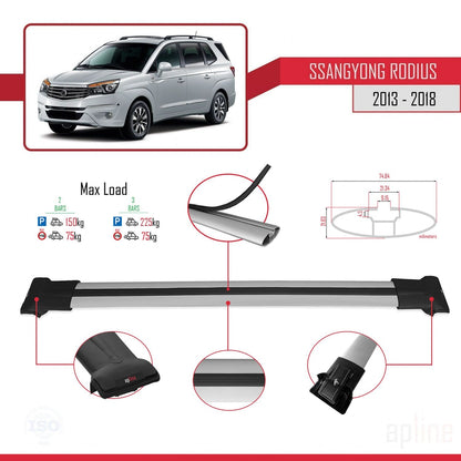 Compatible avec Ssangyong Rodius 2 2013-2018 FLY Model Barres de Toit Railing Porte-Bagages de Voiture Gris Aluminium 2 Barres