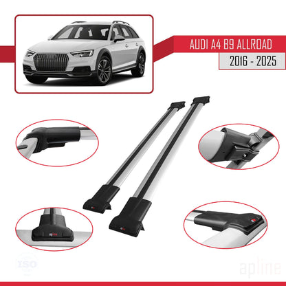 Kompatibel mit A4 (B9) Allroad 2016-2025 FLY Modell Dachgepäckträger, graues Aluminium, 2 Stangen