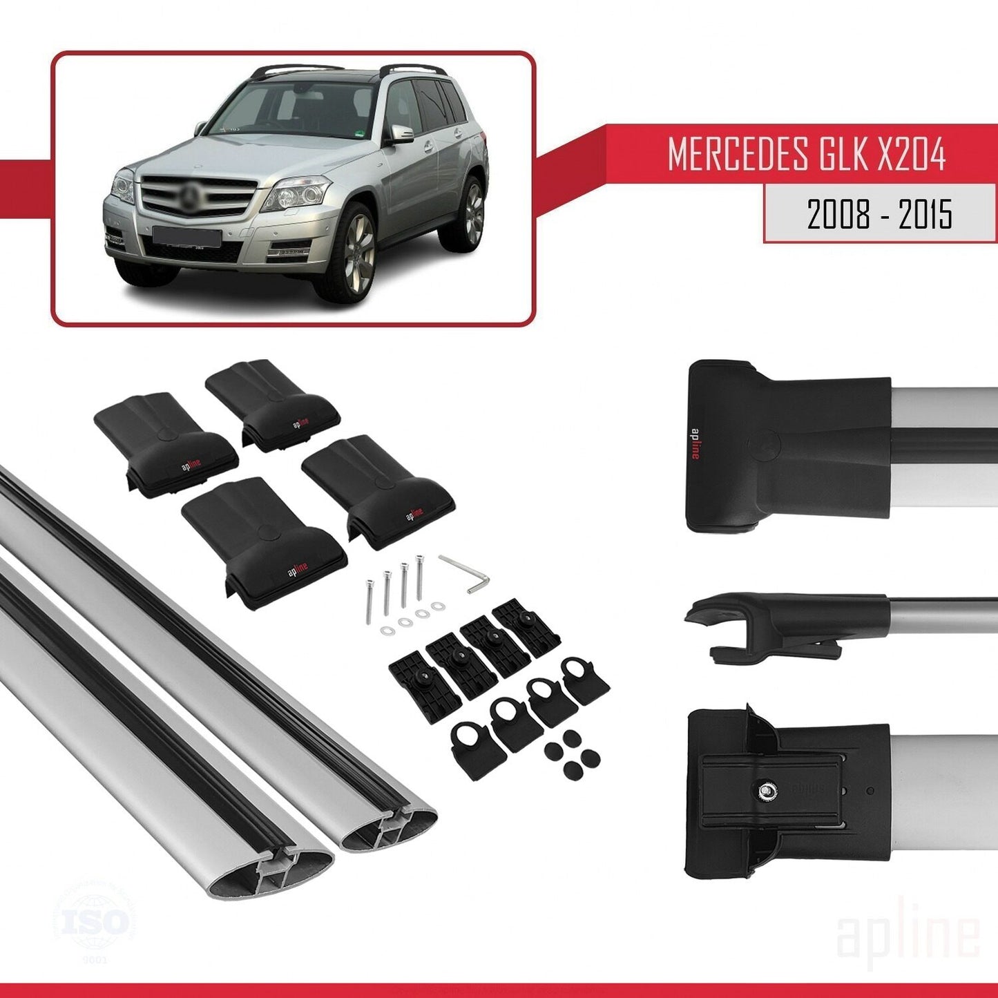 Compatible avec Mercedes Classe GLK (X204) 2008-2015 FLY Model Barres de Toit Railing Porte-Bagages de Voiture Gris Aluminium 2 Barres
