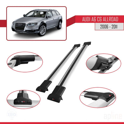 Kompatibel mit A6 (C6) Allroad 2006-2011 FLY Modell Dachgepäckträger, graues Aluminium, 2 Stangen