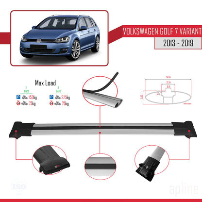 Compatible avec Volkswagen Golf 7 (5G) Variant 2013-2019 FLY Model Barres de Toit Railing Porte-Bagages de Voiture Gris Aluminium 2 Barres
