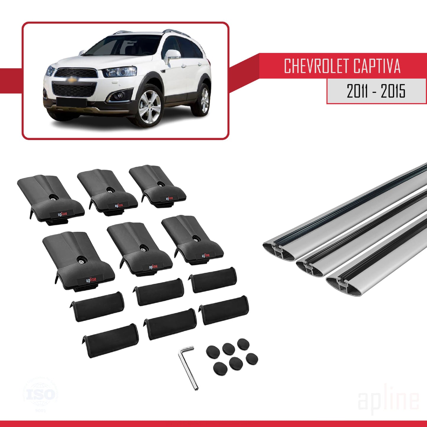 Kompatibel mit Chevrolet Captiva 2011-2015 FLY Modell Dachgepäckträger, graues Aluminium, 3 Stangen