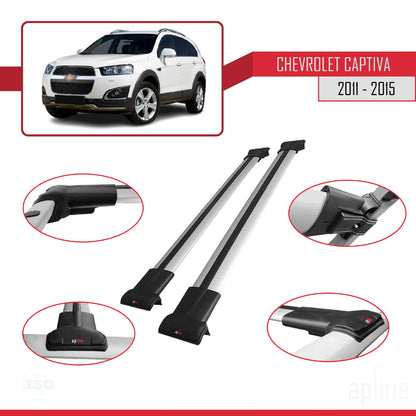 Kompatibel mit Chevrolet Captiva 2011-2015 FLY Modell Dachgepäckträger, graues Aluminium, 2 Stangen