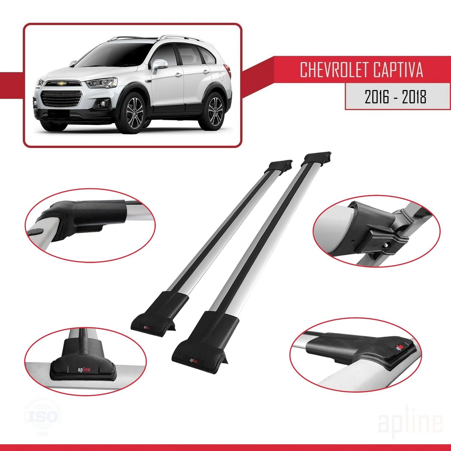Kompatibel mit Chevrolet Captiva 2016-2018 FLY Modell Dachgepäckträger, graues Aluminium, 2 Stangen