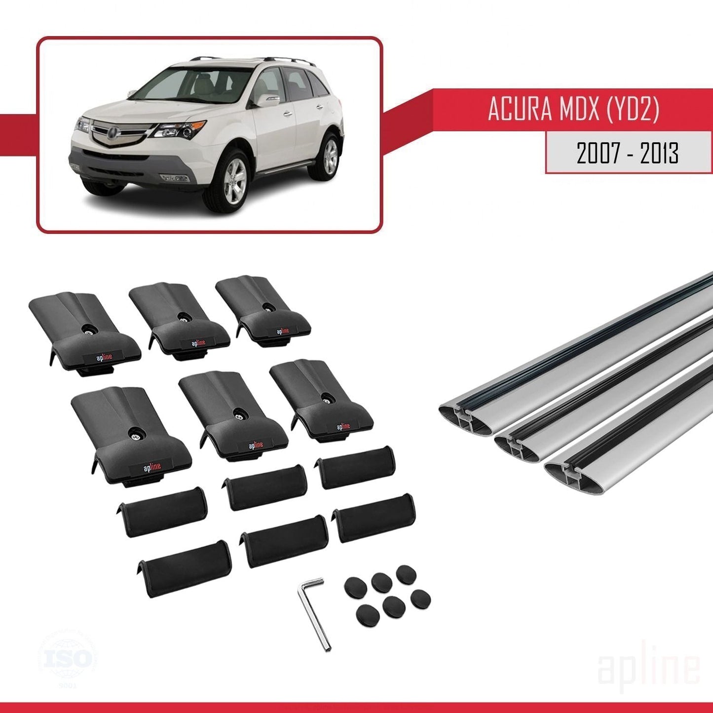 Compatible avec Acura MDX (YD2) 2007-2013 FLY Model Barres de Toit Railing Porte-Bagages de Voiture Gris Aluminium 3 Barres