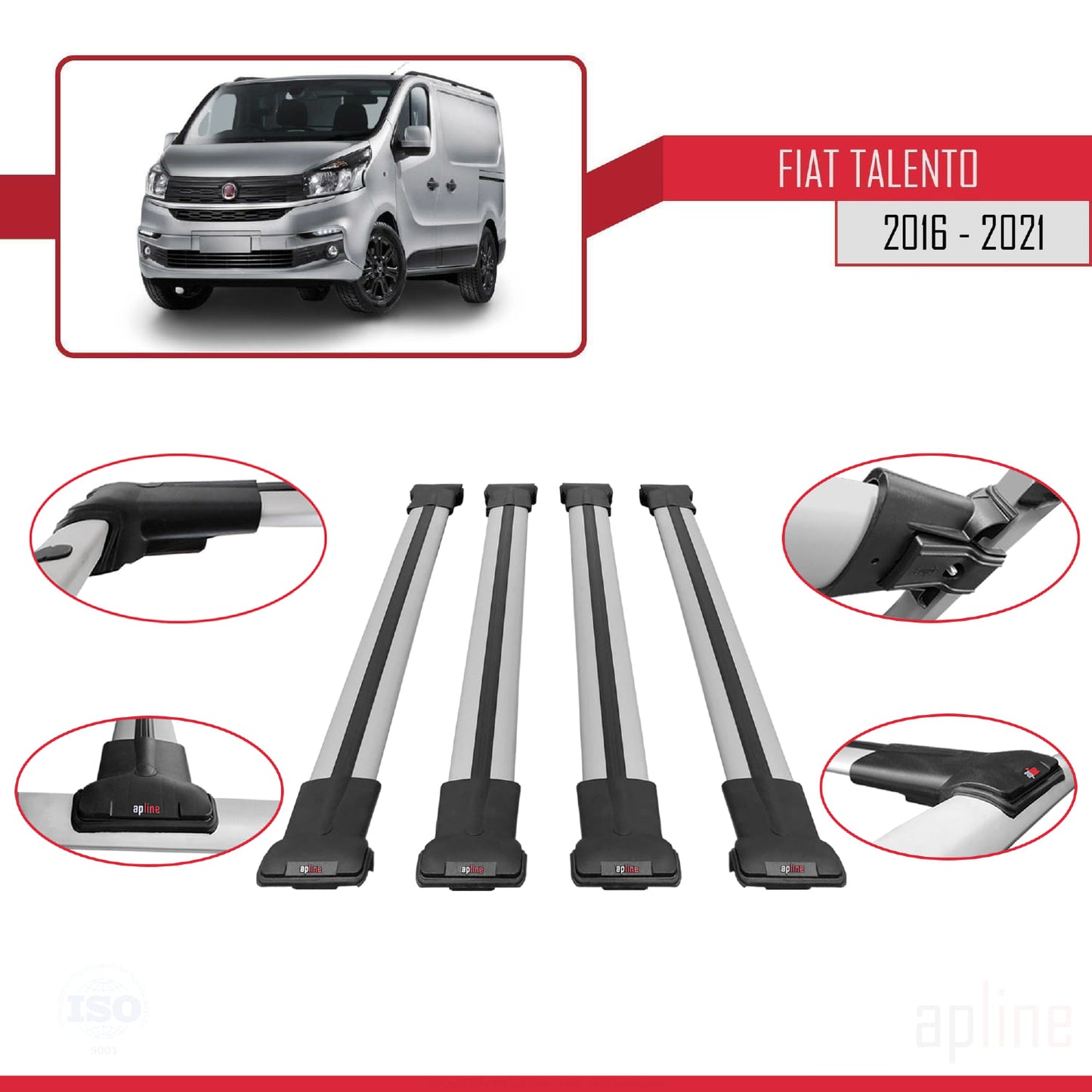 Kompatibel mit Fiat Talento 2016-2021 FLY Model Relingträger Dachträger Auto Gepäckträger Grau Aluminium 4 Stangen