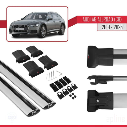 Kompatibel mit A6 (C8) Allroad 2019-2025 FLY Modell Dachgepäckträger, graues Aluminium, 2 Stangen
