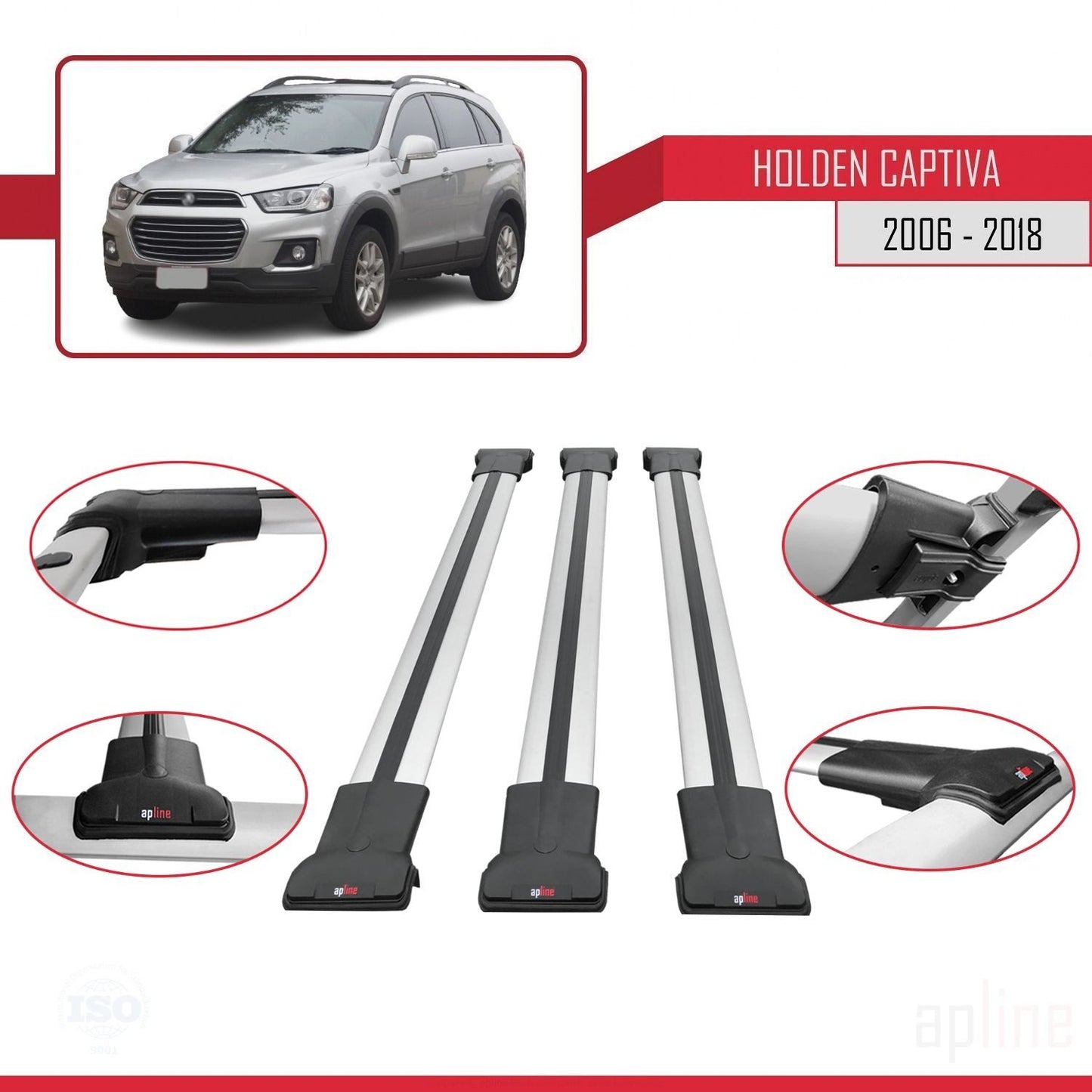 Kompatibel mit Holden Captiva 2006-2018 FLY Modell Dachgepäckträger, graues Aluminium, 3 Stangen