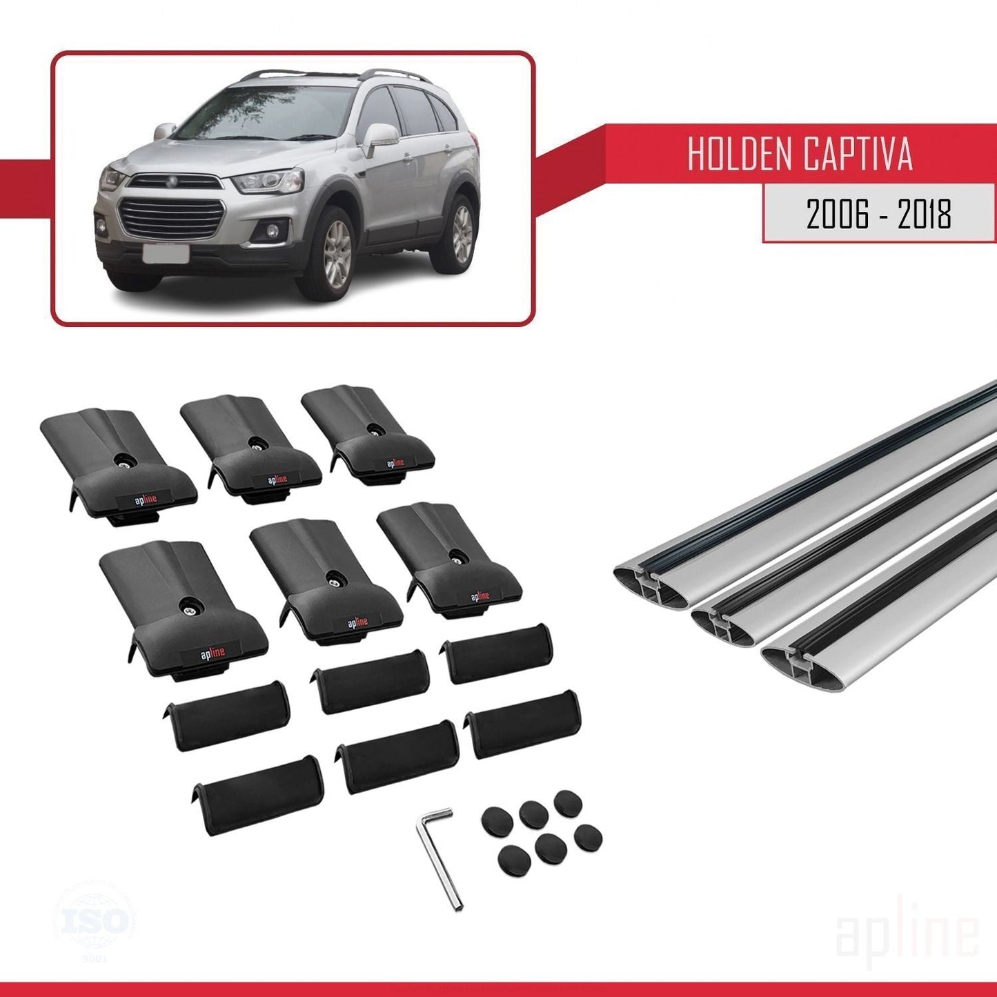 Kompatibel mit Holden Captiva 2006-2018 FLY Modell Dachgepäckträger, graues Aluminium, 3 Stangen