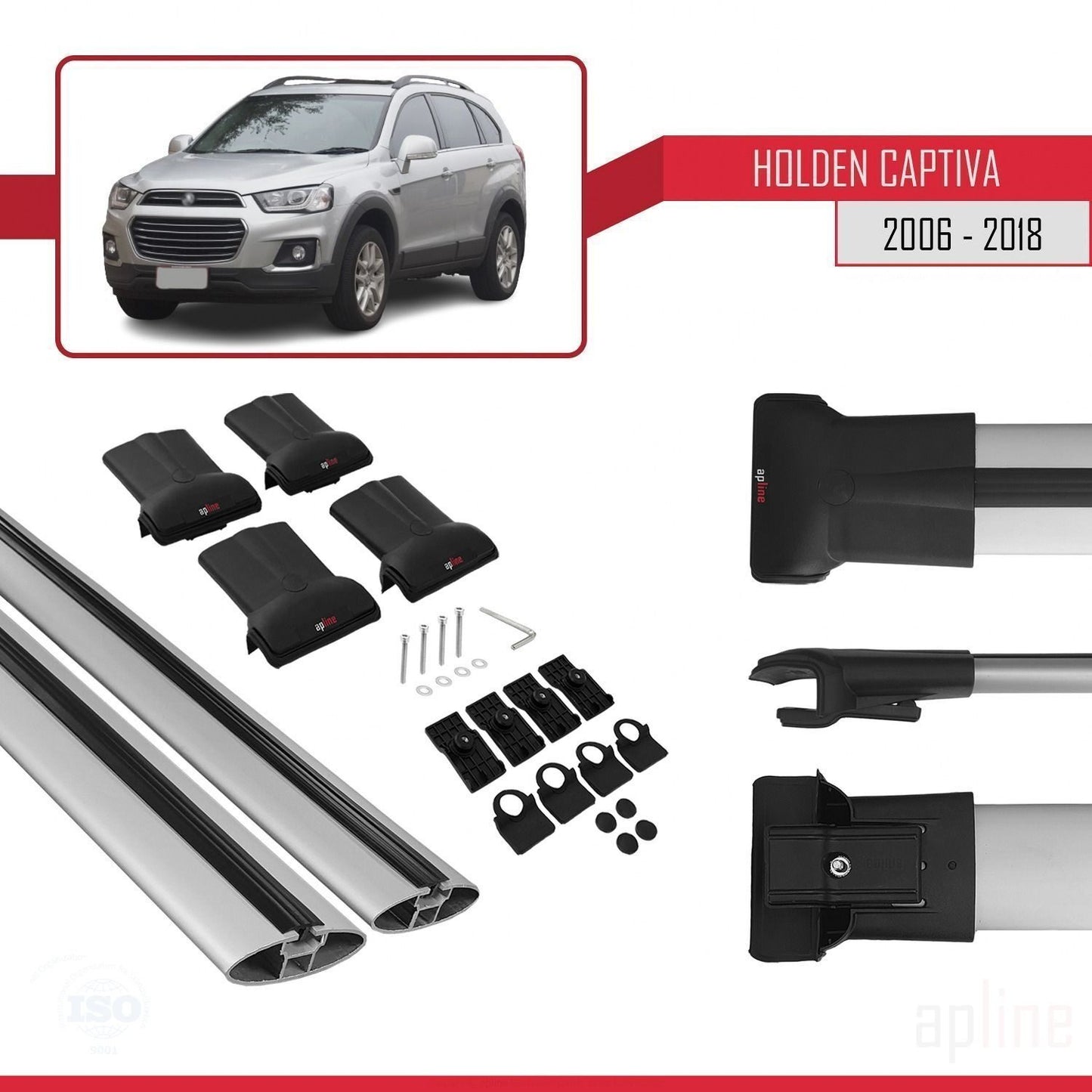 Kompatibel mit Holden Captiva 2006-2018 FLY Modell Dachgepäckträger, graues Aluminium, 2 Stangen