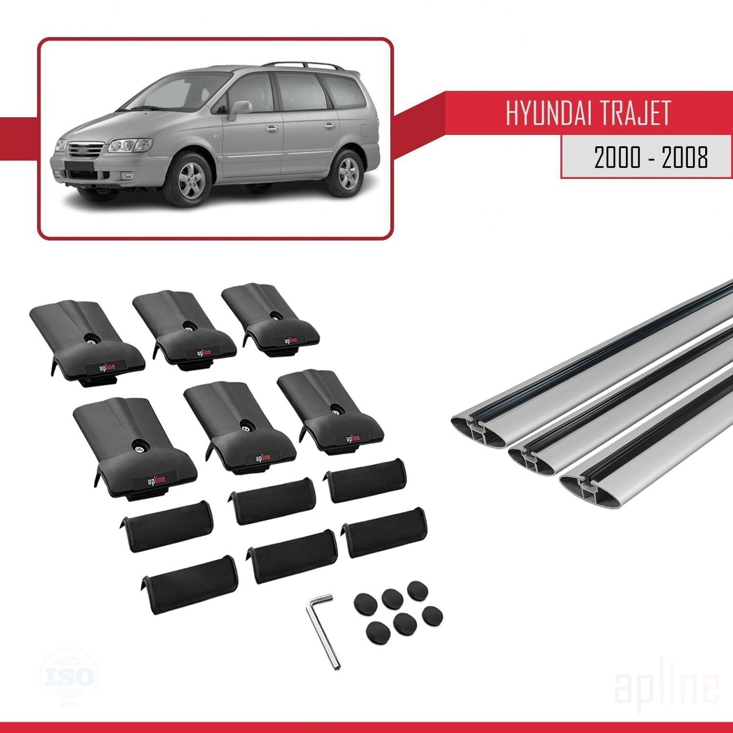 Compatible with Hyundai Trajet 2000-2008 FLY Model Car Roof Rack Cross Bar Grey Aluminium 3 Bars