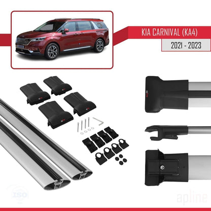 Compatible avec Kia Carnival 4 (KA4) 2021-2023 FLY Model Barres de Toit Railing Porte-Bagages de Voiture Gris Aluminium 2 Barres