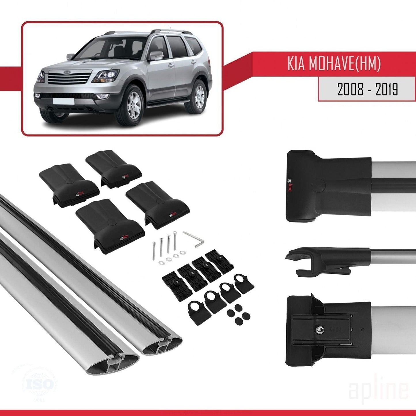 Compatible avec Kia Mohave (HM) 2008-2019 FLY Model Barres de Toit Railing Porte-Bagages de Voiture Gris Aluminium 2 Barres