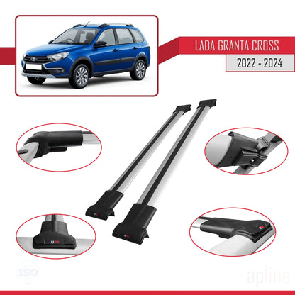 Compatible with Lada Granta Cross 2022-2024 FLY Model Car Roof Rack Cross Bar Grey Aluminium 2 Bars