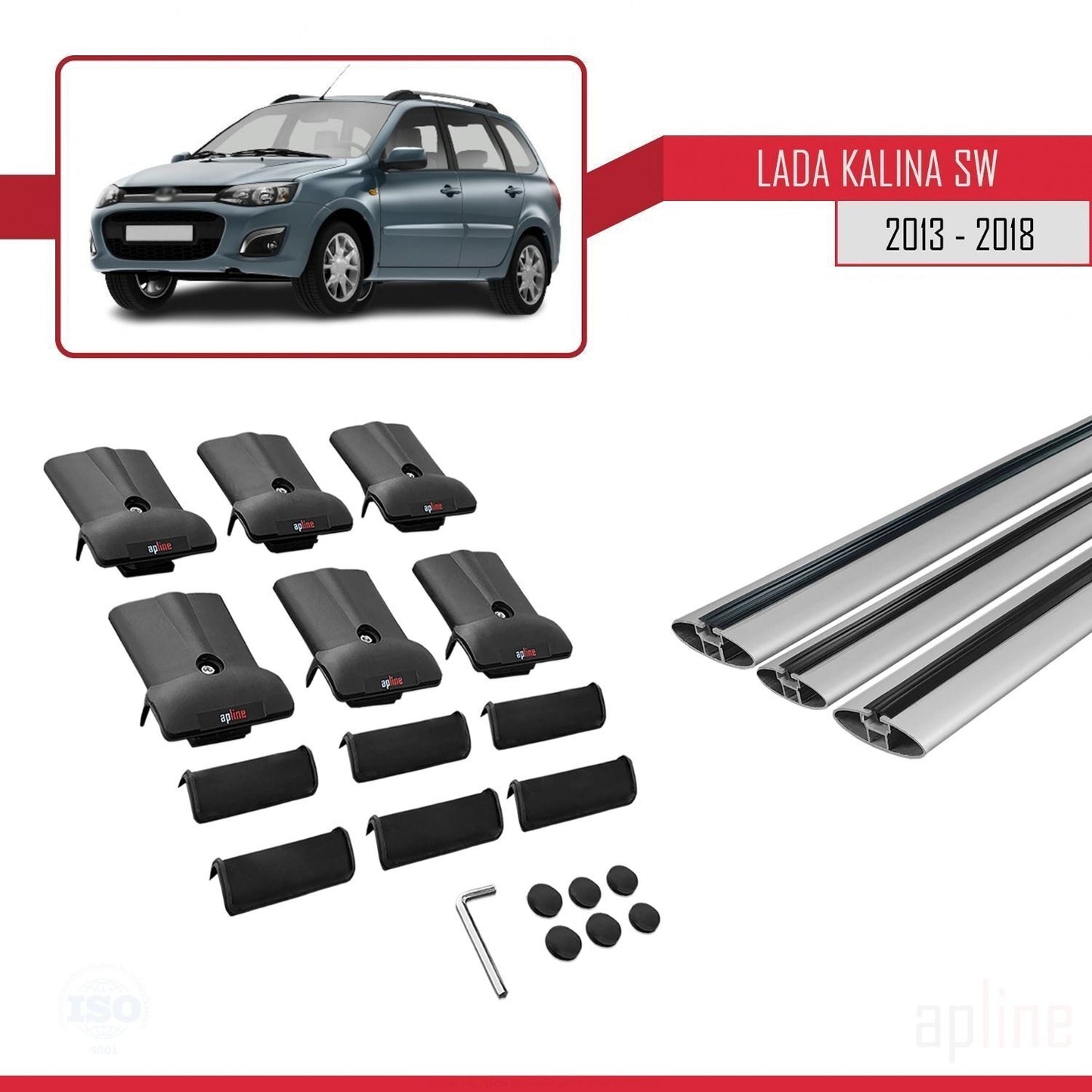 Compatible with Lada Kalina 2 SW 2013-2018 FLY Model Car Roof Rack Cross Bar Grey Aluminium 3 Bars