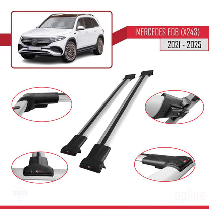 Compatible avec Mercedes EQB (X243) 2021-2025 FLY Model Barres de Toit Railing Porte-Bagages de Voiture Gris Aluminium 2 Barres