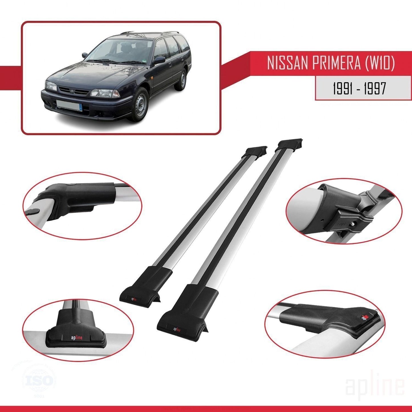 Compatible avec Nissan Primera (W10) Traveller 1991-1997 FLY Model Barres de Toit Railing Porte-Bagages de Voiture Gris Aluminium 2 Barres