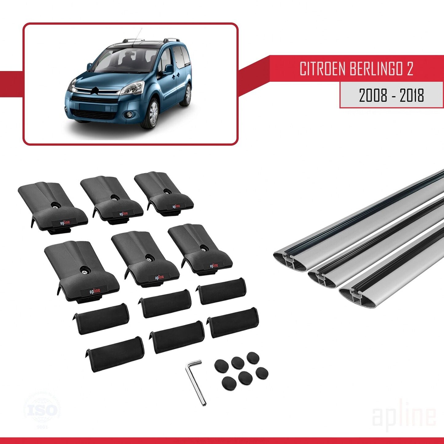Compatible avec Citroen Berlingo 2 (B9) 2008-2018 FLY Model Barres de Toit Railing Porte-Bagages de Voiture Gris Aluminium 3 Barres