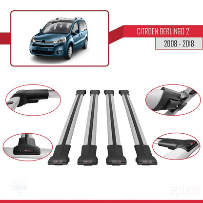 Compatible avec Citroen Berlingo 2 (B9) 2008-2018 FLY Model Barres de Toit Railing Porte-Bagages de Voiture Gris Aluminium 4 Barres