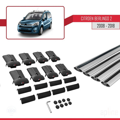 Compatible avec Citroen Berlingo 2 (B9) 2008-2018 FLY Model Barres de Toit Railing Porte-Bagages de Voiture Gris Aluminium 4 Barres
