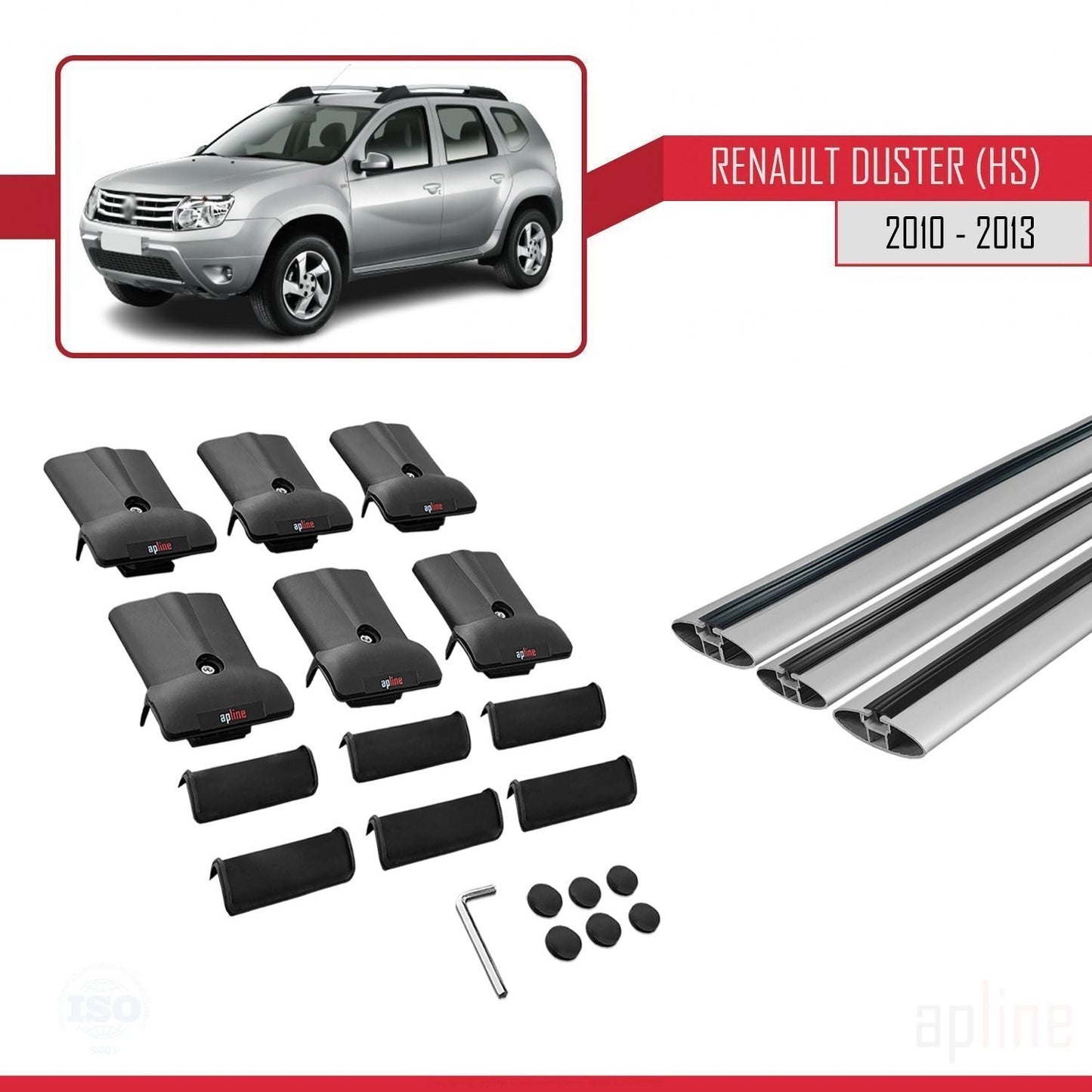 Compatible avec Renault Duster (HS) Pre-Facelift 2010-2013 FLY Model Barres de Toit Railing Porte-Bagages de Voiture Gris Aluminium 3 Barres
