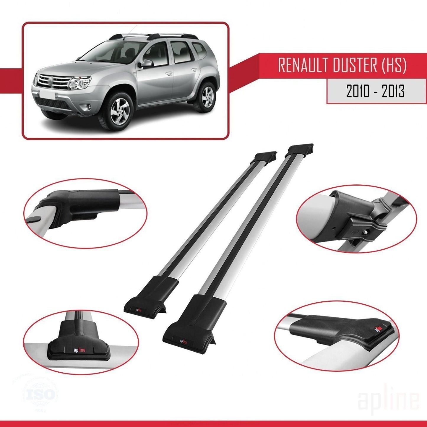 Compatible avec Renault Duster (HS) Pre-Facelift 2010-2013 FLY Model Barres de Toit Railing Porte-Bagages de Voiture Gris Aluminium 2 Barres