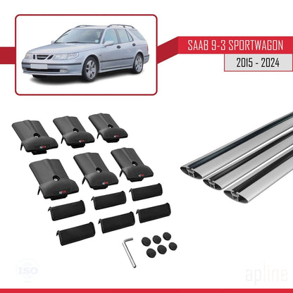 Compatible avec Saab 9-3 II Break 2006-2012 FLY Model Barres de Toit Railing Porte-Bagages de Voiture Gris Aluminium 3 Barres