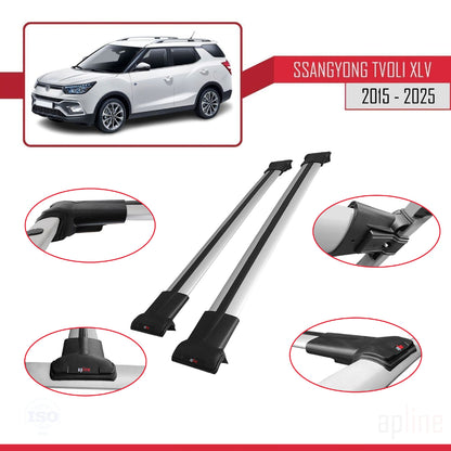 Compatible avec Ssangyong Tivoli XLV 2015-2025 FLY Model Barres de Toit Railing Porte-Bagages de Voiture Gris Aluminium 2 Barres