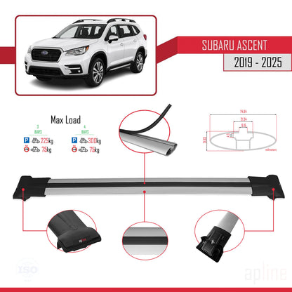 Compatible avec Subaru Ascent 2019-2025 FLY Model Barres de Toit Railing Porte-Bagages de Voiture Gris Aluminium 3 Barres