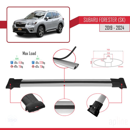 Compatible avec Subaru Forester 5 (SK) 2019-2024 FLY Model Barres de Toit Railing Porte-Bagages de Voiture Gris Aluminium 2 Barres