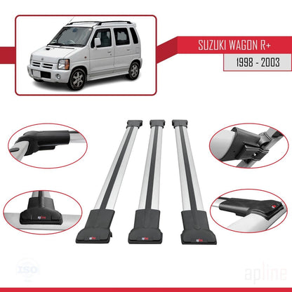 Compatible avec Suzuki Wagon R+ 1998-2003 FLY Model Barres de Toit Railing Porte-Bagages de Voiture Gris Aluminium 3 Barres