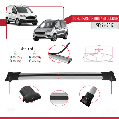 Compatible avec Ford Transit/Tourneo Courier Pre-Facelift 2014-2017 FLY Model Barres de Toit Railing Porte-Bagages de Voiture Gris Aluminium 4 Barres