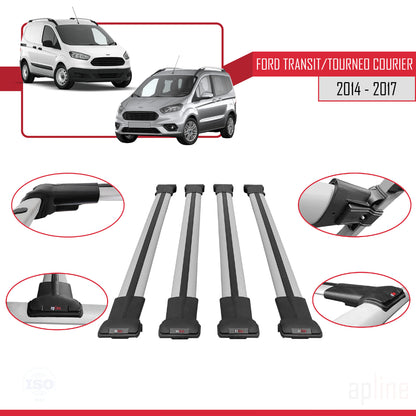 Compatible avec Ford Transit/Tourneo Courier Pre-Facelift 2014-2017 FLY Model Barres de Toit Railing Porte-Bagages de Voiture Gris Aluminium 4 Barres