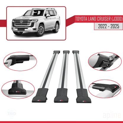 Compatible avec Toyota Land Cruiser (J300) 2022-2025 FLY Model Barres de Toit Railing Porte-Bagages de Voiture Gris Aluminium 3 Barres
