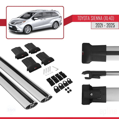 Compatible avec Toyota Sienna 4 (XL40) 2021-2025 FLY Model Barres de Toit Railing Porte-Bagages de Voiture Gris Aluminium 2 Barres