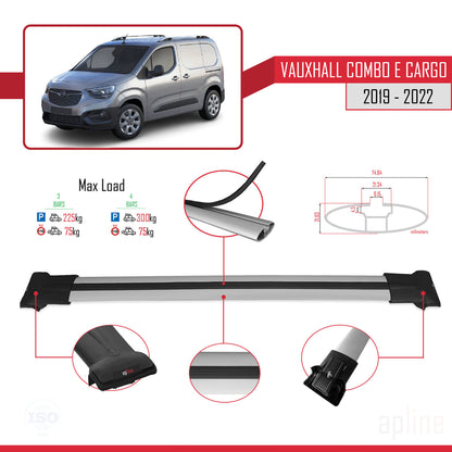 Compatible avec Vauxhall Combo E Cargo 2019-2022 FLY Model Barres de Toit Railing Porte-Bagages de Voiture Gris Aluminium 3 Barres