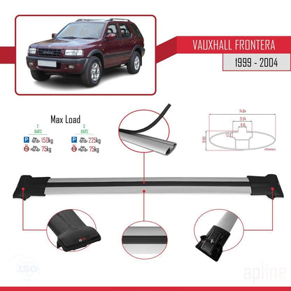 Compatible avec Vauxhall Frontera 2 1999-2004 FLY Model Barres de Toit Railing Porte-Bagages de Voiture Gris Aluminium 2 Barres