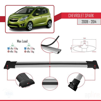Kompatibel mit Chevrolet Spark (M300) 2009-2014 FLY Modell Dachgepäckträger, graues Aluminium, 2 Stangen