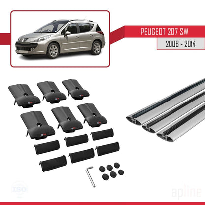 Compatible avec Peugeot 207 Break 2006-2014 FLY Model Barres de Toit Railing Porte-Bagages de Voiture Gris Aluminium 3 Barres