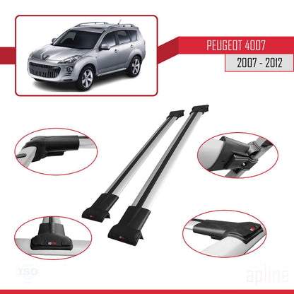 Compatible avec Peugeot 4007 2007-2012 FLY Model Barres de Toit Railing Porte-Bagages de Voiture Gris Aluminium 2 Barres