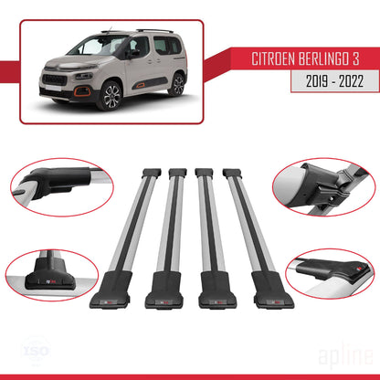 Compatible avec Citroen Berlingo 3 (K9) 2019-2022 FLY Model Barres de Toit Railing Porte-Bagages de Voiture Gris Aluminium 4 Barres