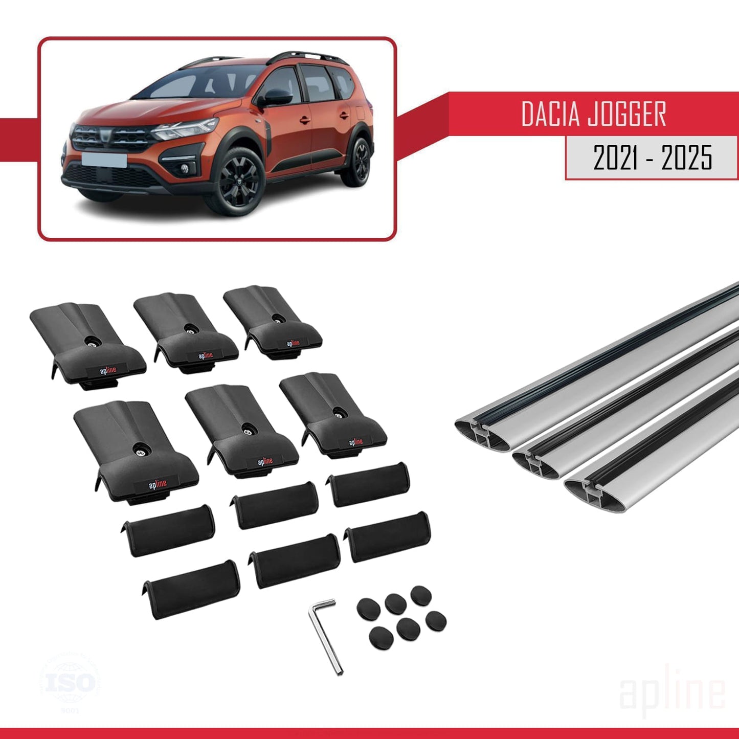 Kompatibel mit Dacia Jogger 2021-2025 FLY Modell Dachgepäckträger, Reling, Gepäckträger, graues Aluminium, 3 Stangen
