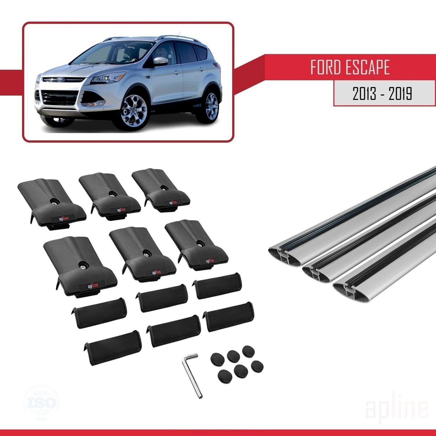 Compatible avec Ford Escape 3 2013-2019 FLY Model Barres de Toit Railing Porte-Bagages de Voiture Gris Aluminium 3 Barres