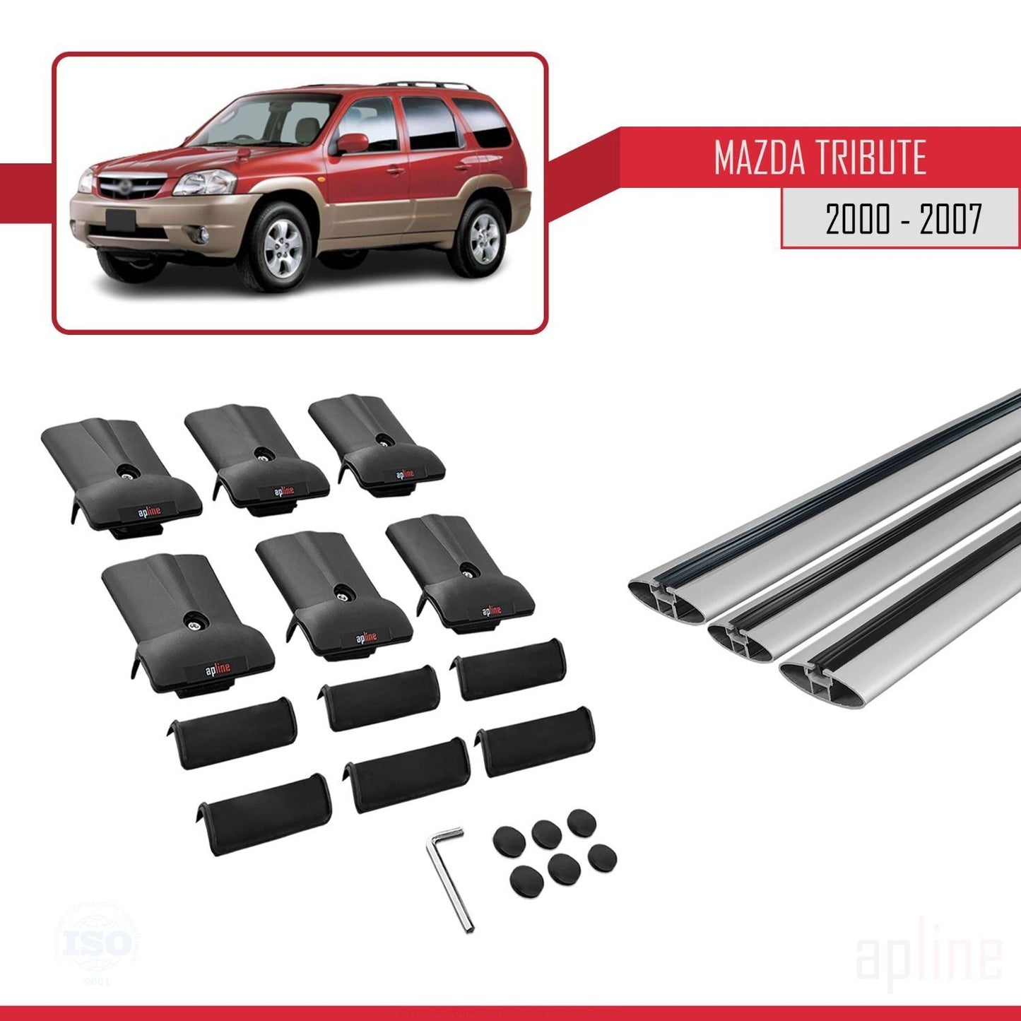 Compatible with Mazda Tribute 2000-2007 FLY Model Car Roof Rack Cross Bar Grey Aluminium 3 Bars
