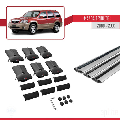 Compatible with Mazda Tribute 2000-2007 FLY Model Car Roof Rack Cross Bar Grey Aluminium 3 Bars
