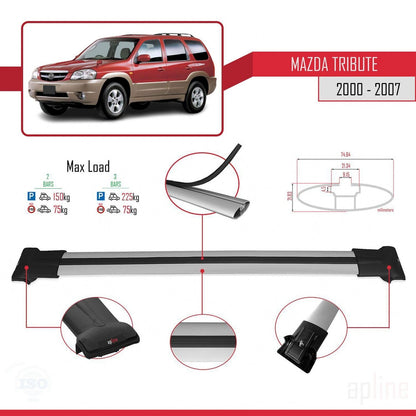 Compatible with Mazda Tribute 2000-2007 FLY Model Car Roof Rack Cross Bar Grey Aluminium 2 Bars